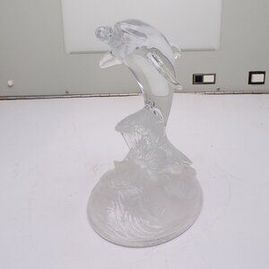 Cristal d'Arques Lead Crystal Dolphin in Waves Clear Glass Figurine France 6.5in